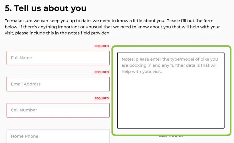 Image showing the text box to enter details in.