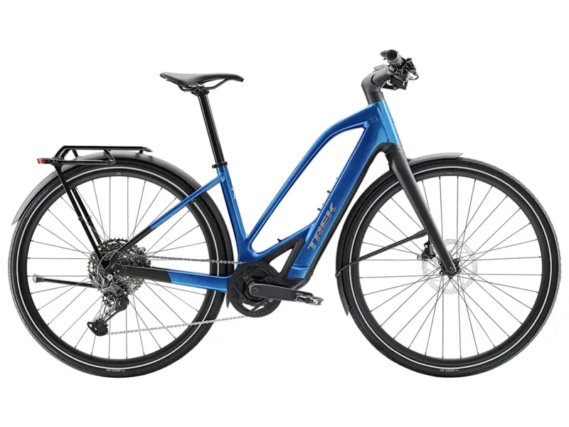 Trek FX+ 7 Midstep E-Hybrid Bike In Alpine Blue Gloss